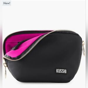 KUSSHI-Everyday Cosmetic Bag Black/Pink Nylon, 5" X 7 1/2" X 3 1/2"  NWOT